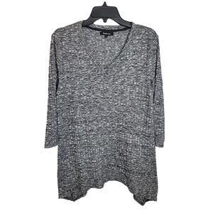 Relativity Gray Marled V-Neck‎ Knit 3/4 Sleeve Pullover Sweater Women's Size XL